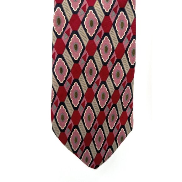 EUC Men's GEORGE MACHADO ZYLOS Silk Neck Tie 58" x 4" Red Geometric - Picture 1 of 6